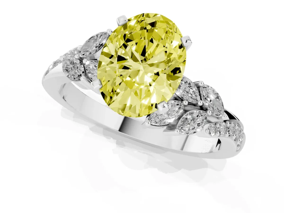 Fancy Yellow Oval Cut Solitaire Marquise Twist Band with Six-Prong Setting Silver