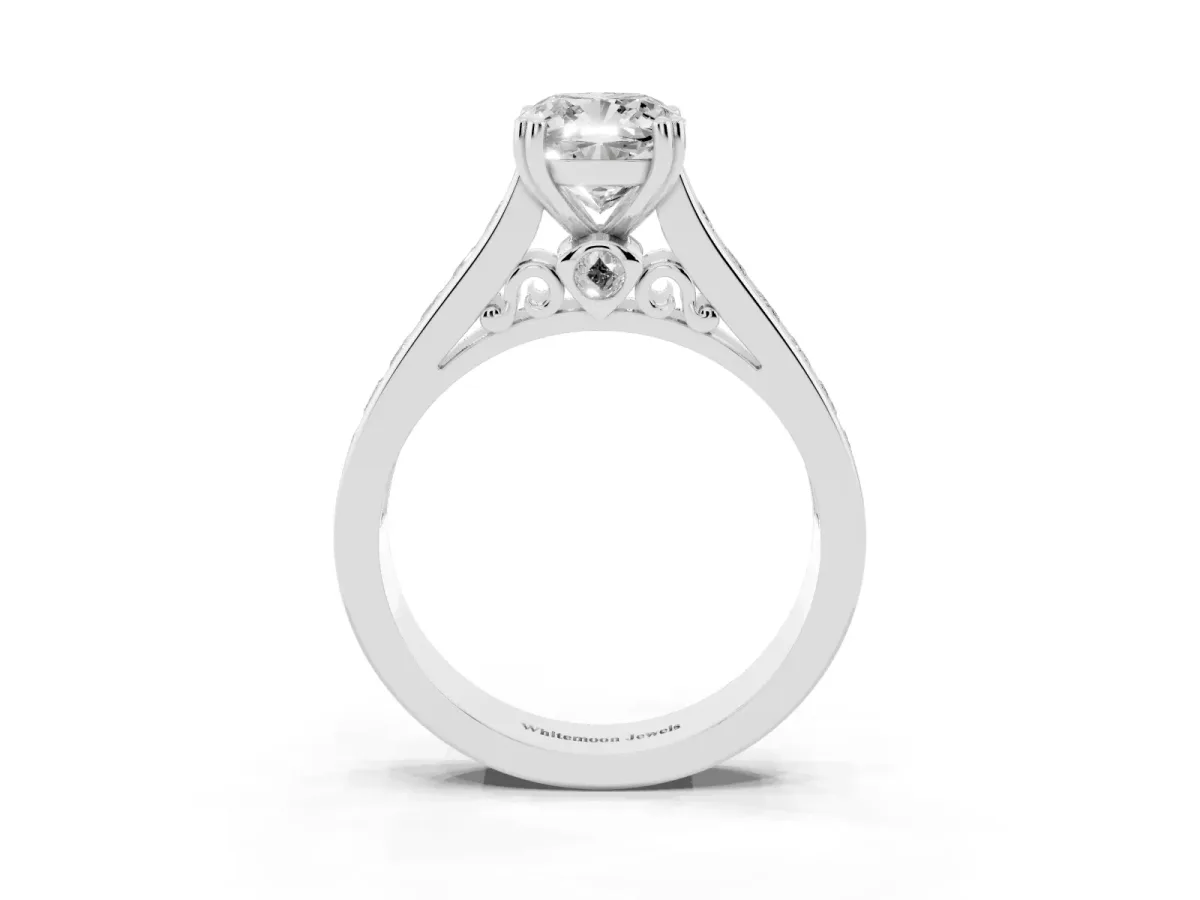 Cushion Cut Cut Channel Set Solitaire Engagement Ring with Prong Setting Silver