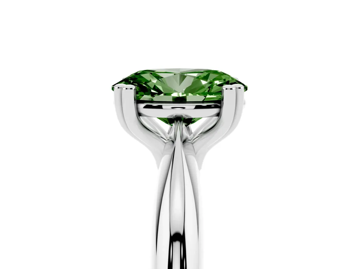 Fancy Green Oval Cut Cut Solitaire Engagement Ring with Tapered Band and Four-Prong Setting Silver
