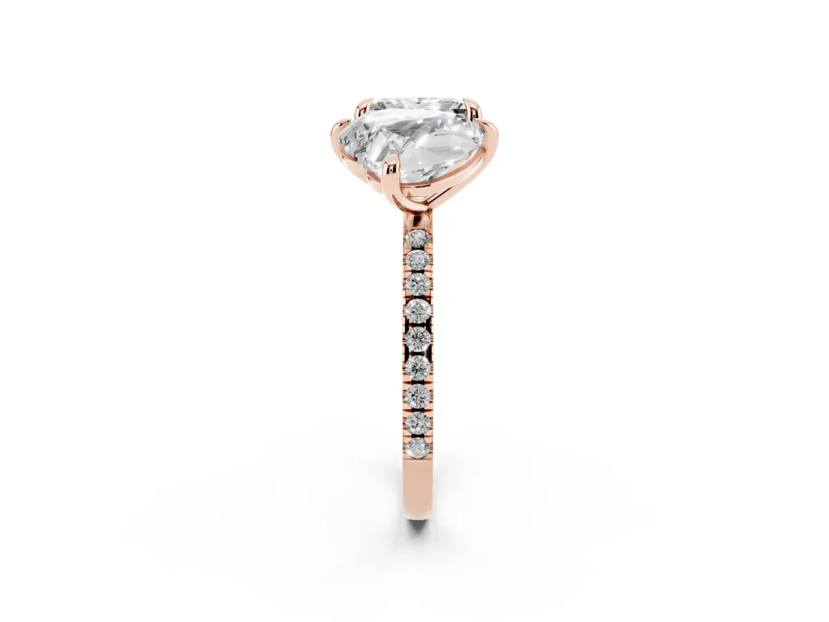 Heart and Princess Toi Moi Ring with Prong Setting and Pave Band Rose gold