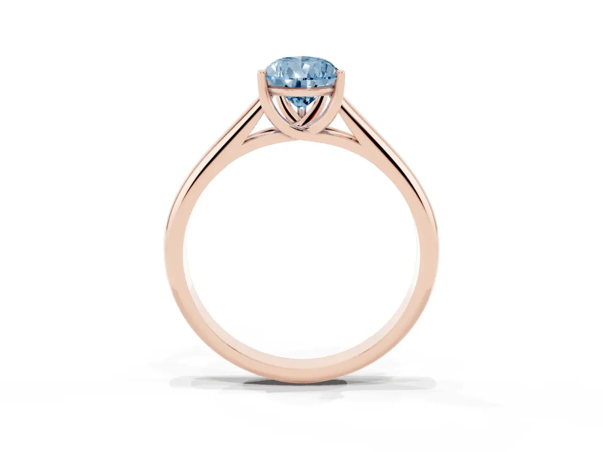 Fancy Blue Pear Cut Solitaire Engagement Ring with Tapered Band and Four-Prong Setting Rose gold