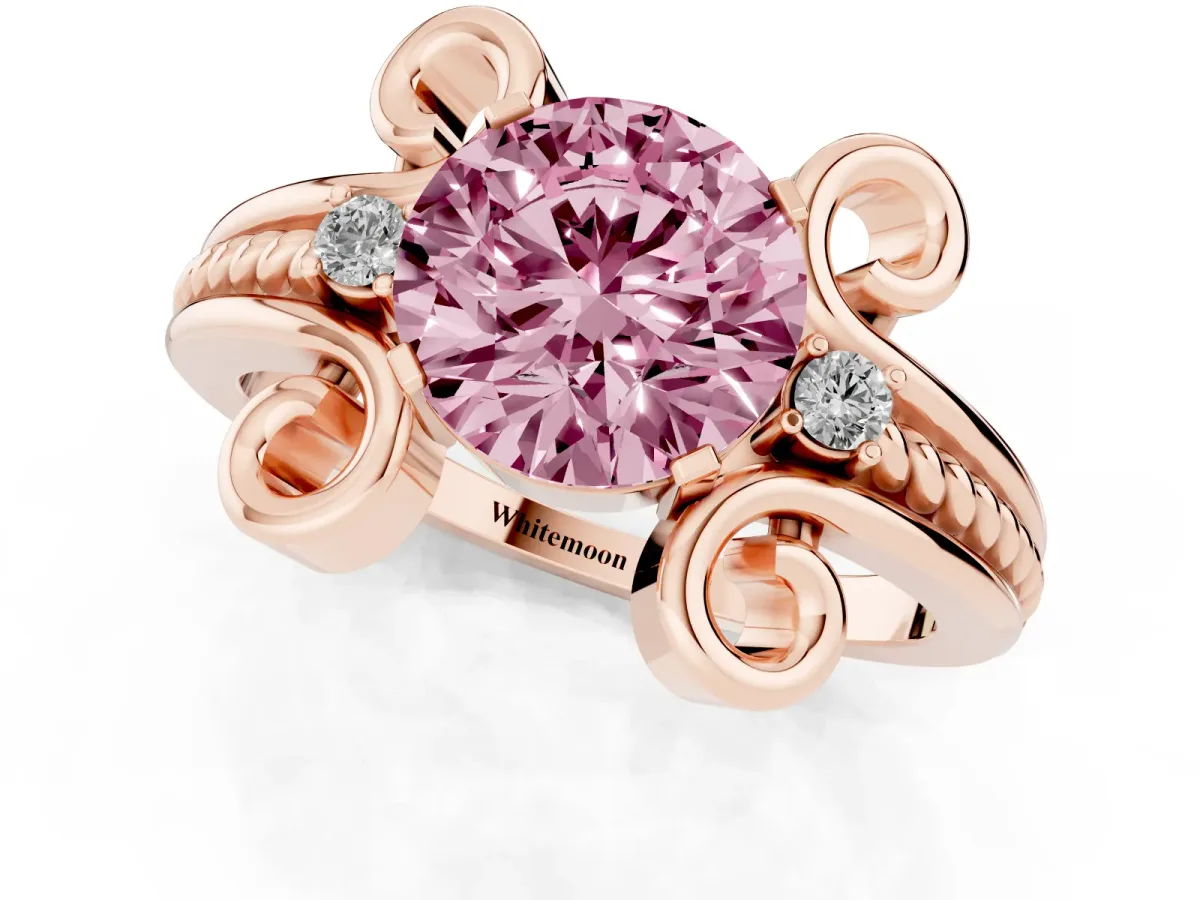 Fancy Pink Round Cut Solitaire Twisted Band Scroll Prong Ring Rose gold