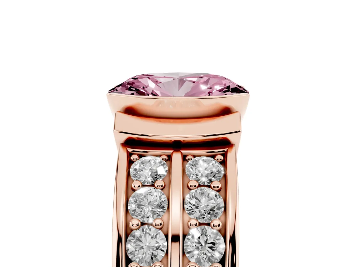 Fancy Pink Oval Cut Brilliant Diamond Channel Set Wide Band Ring with Bezel Setting Rose gold
