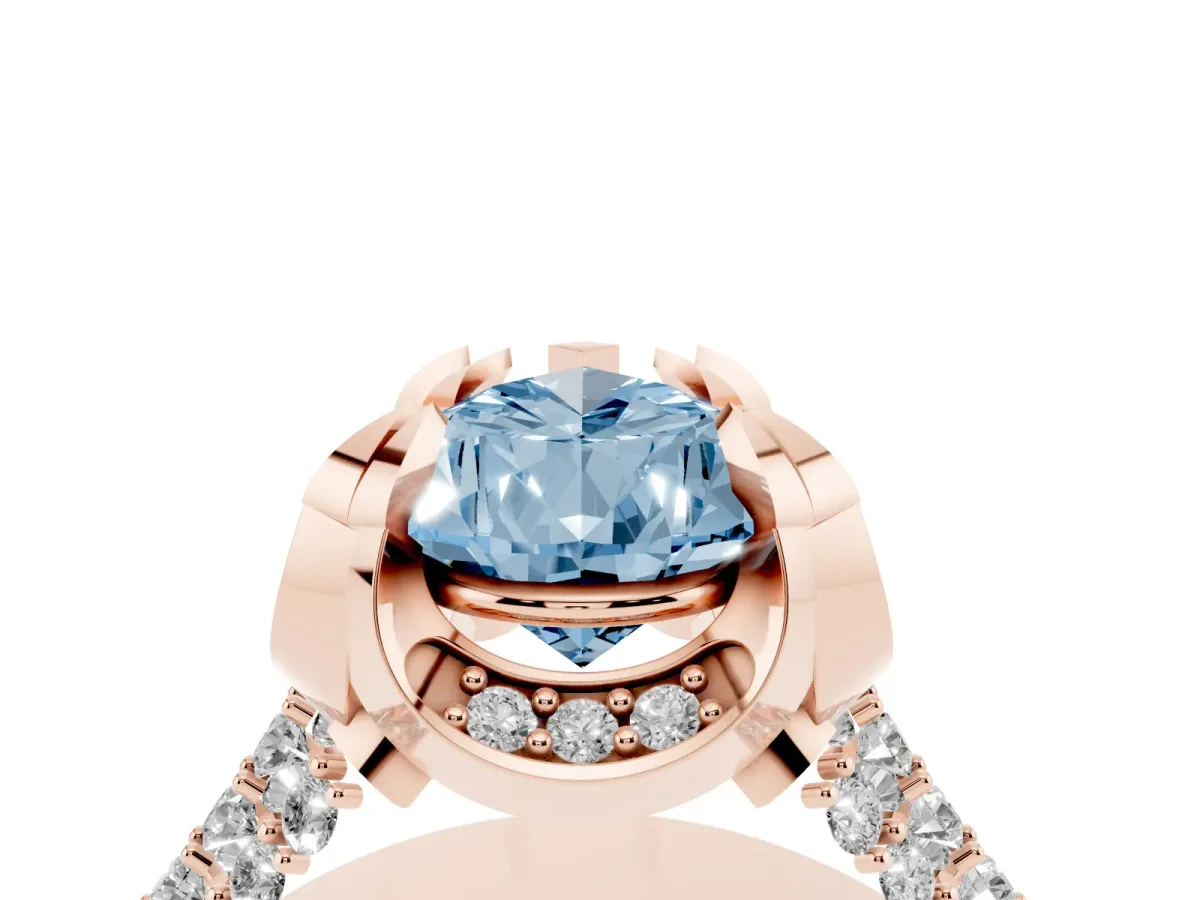 Fancy Blue Pear Cut Solitaire Pave Split Shank Ring with Four-Prong Setting Rose gold