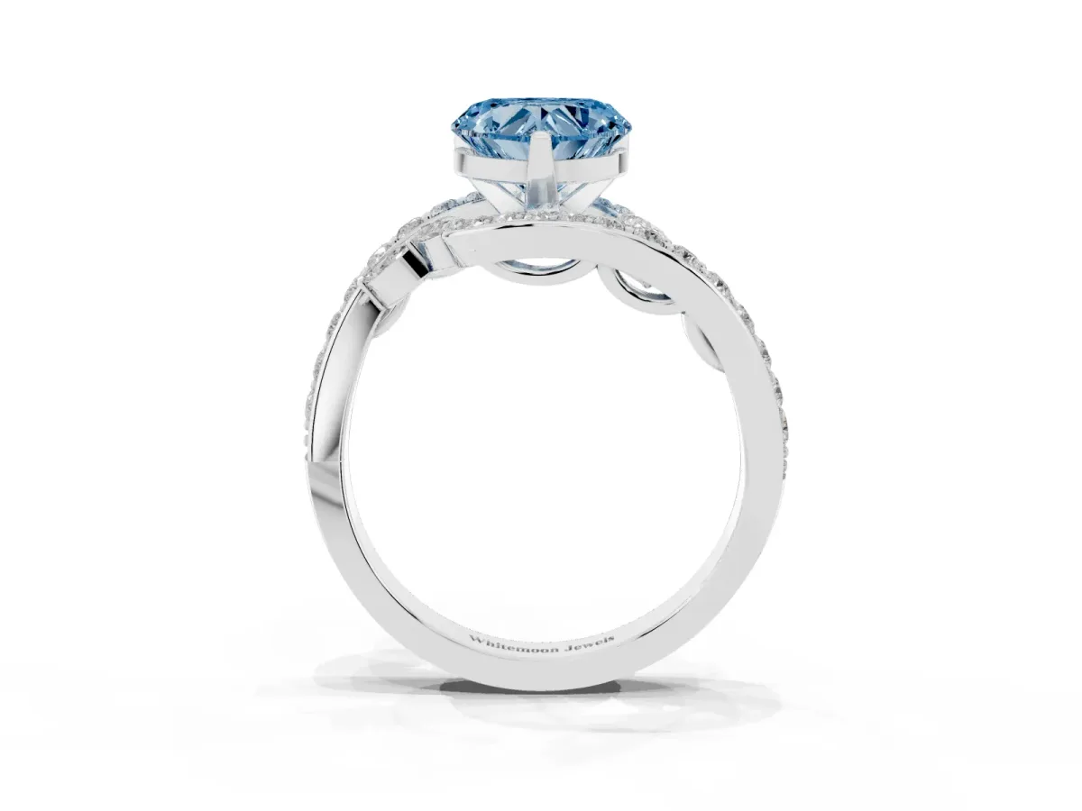 Fancy Blue Heart Cut Solitaire with Pavé Twist Band and Four-Prong Setting White gold