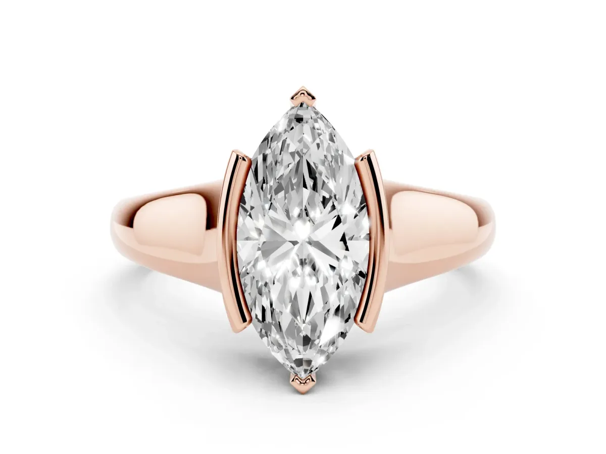 Marquise Cut Solitaire Tension Set Diamond Ring with Split Shank Band Rose gold