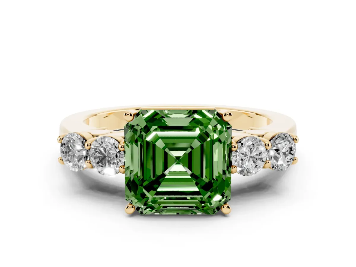 Fancy Green Asscher Cut Cut Diamond Five-Stone Prong Set White Gold Ring Yellow gold