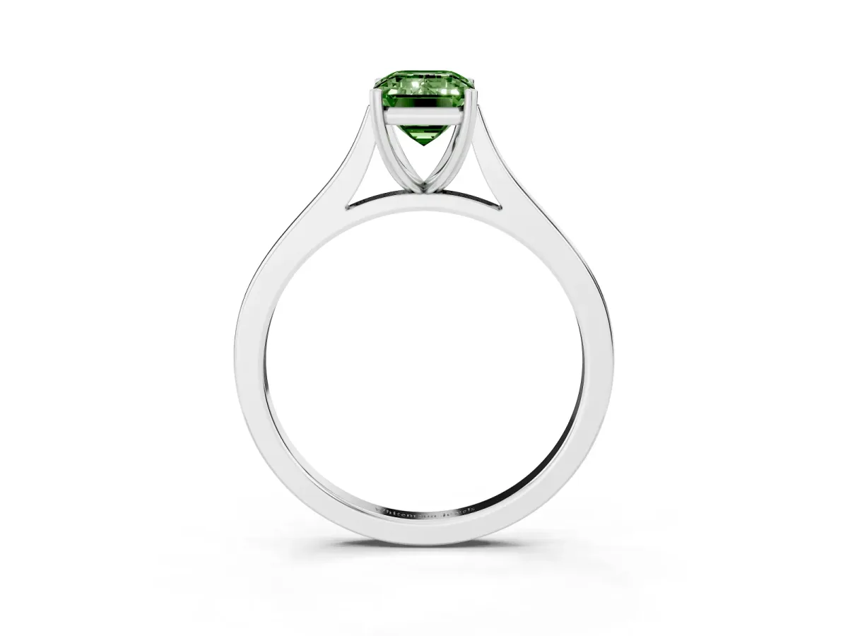 Fancy Green Emerald Cut Solitaire Heart Prong Engagement Ring with Tapered Band White gold