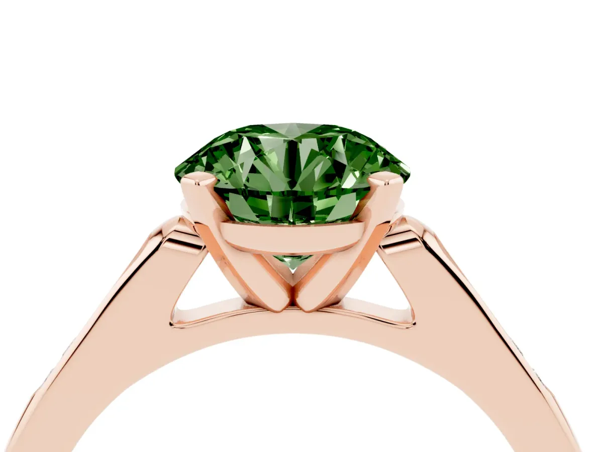 Fancy Green Round Cut Diamond Solitaire Ring with Channel Set Round Band and Prong Setting Rose gold