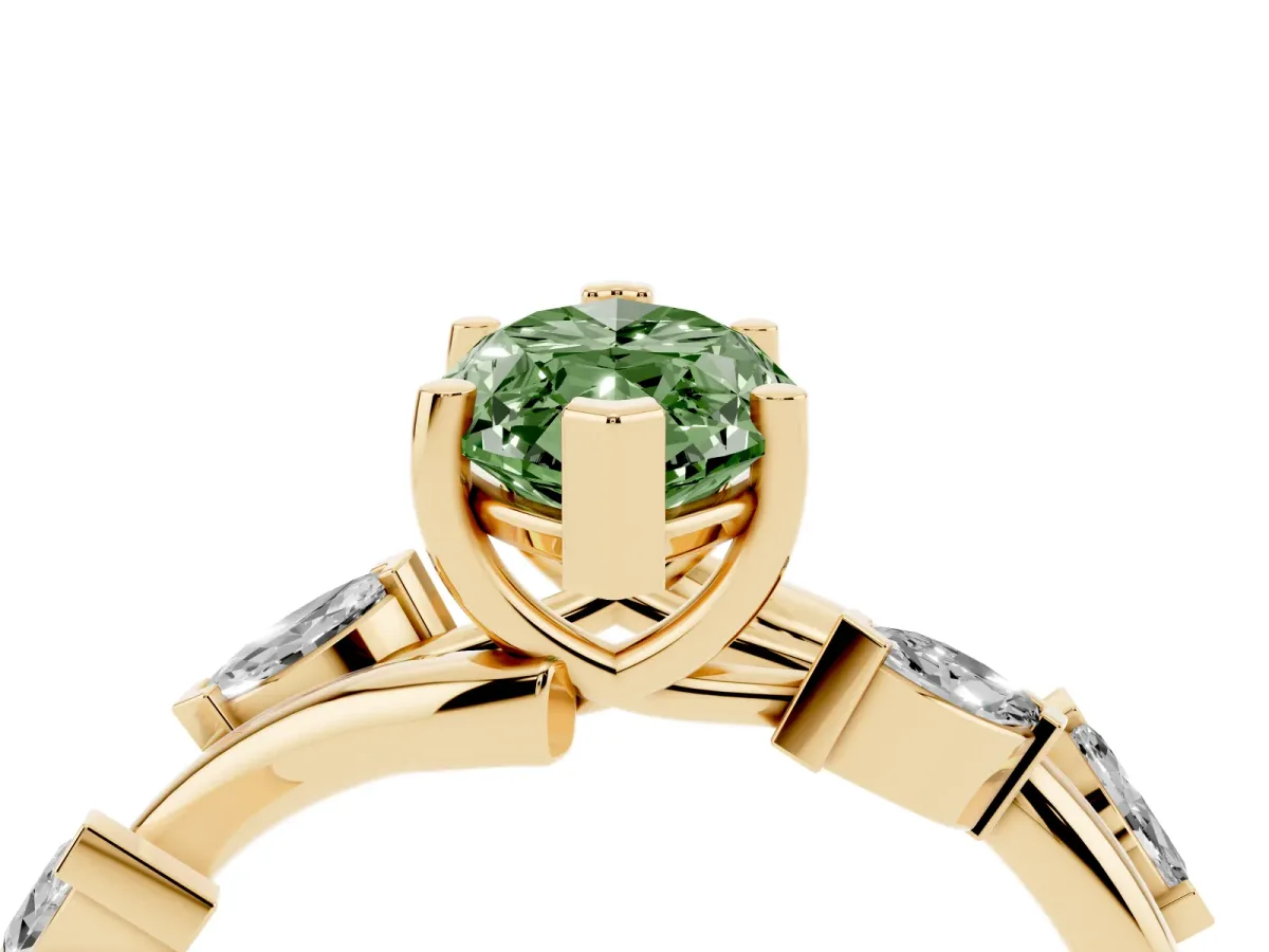 Fancy Green Marquise Cut Solitaire Twisted Band Marquise Accent Prong Setting Ring Yellow gold