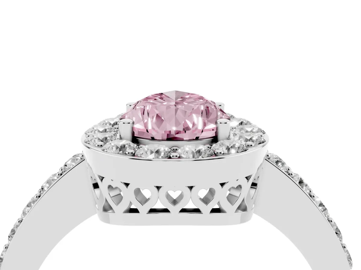 Fancy Pink Pear Cut Halo Diamond Pavé Band Ring with Prong Setting Silver