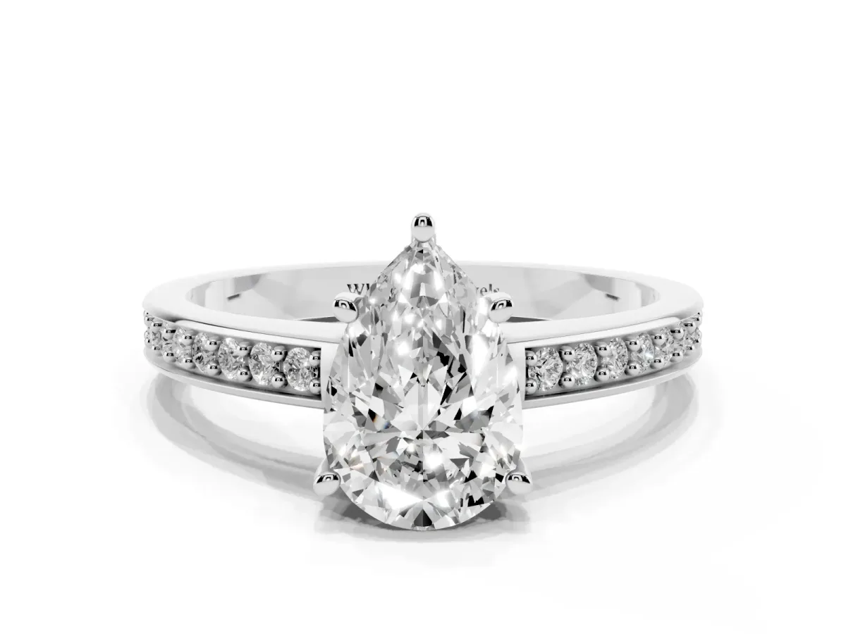 Pear Cut Solitaire Pavé Band Prong Setting Ring Silver