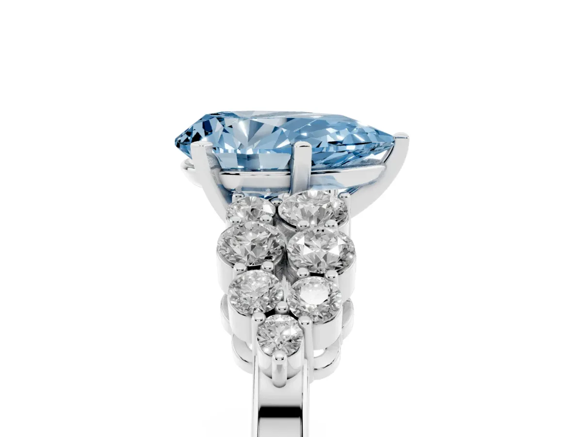 Fancy Blue Pear Cut Cluster Diamond Engagement Ring with Pavé Band and Four-Prong Setting Silver