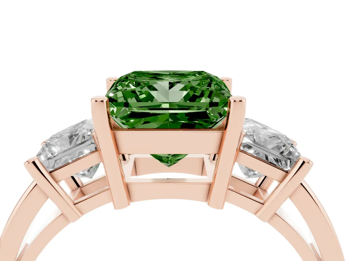 Fancy Green Three-Stone Princess Cut Cut Solitaire Ring with Prong Setting Rose gold