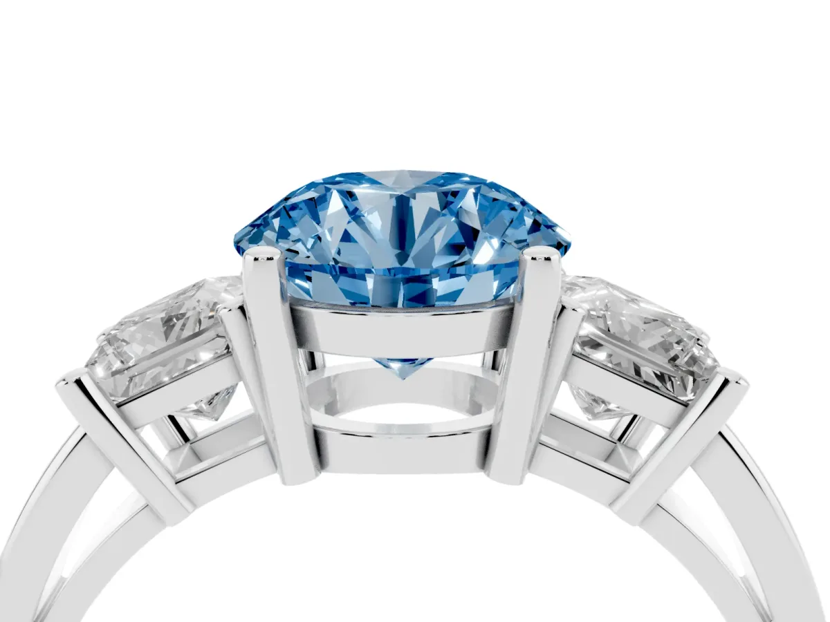 Fancy Blue Three-Stone Round Cut Cut Solitaire Ring with Prong Setting Silver