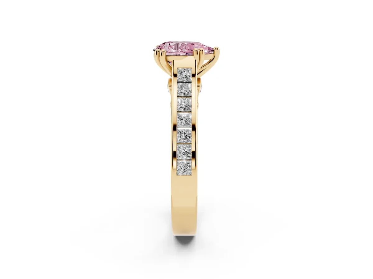 Fancy Pink Pear Cut Cut Channel Set Solitaire Engagement Ring with Prong Setting Yellow gold