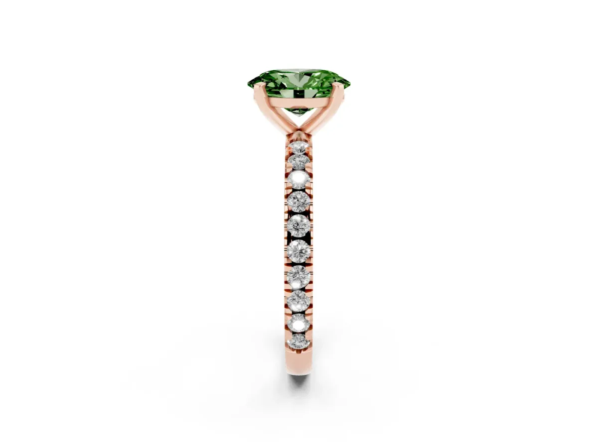 Fancy Green Oval Cut Diamond Pavé Band Solitaire with Four-Prong Setting Rose gold