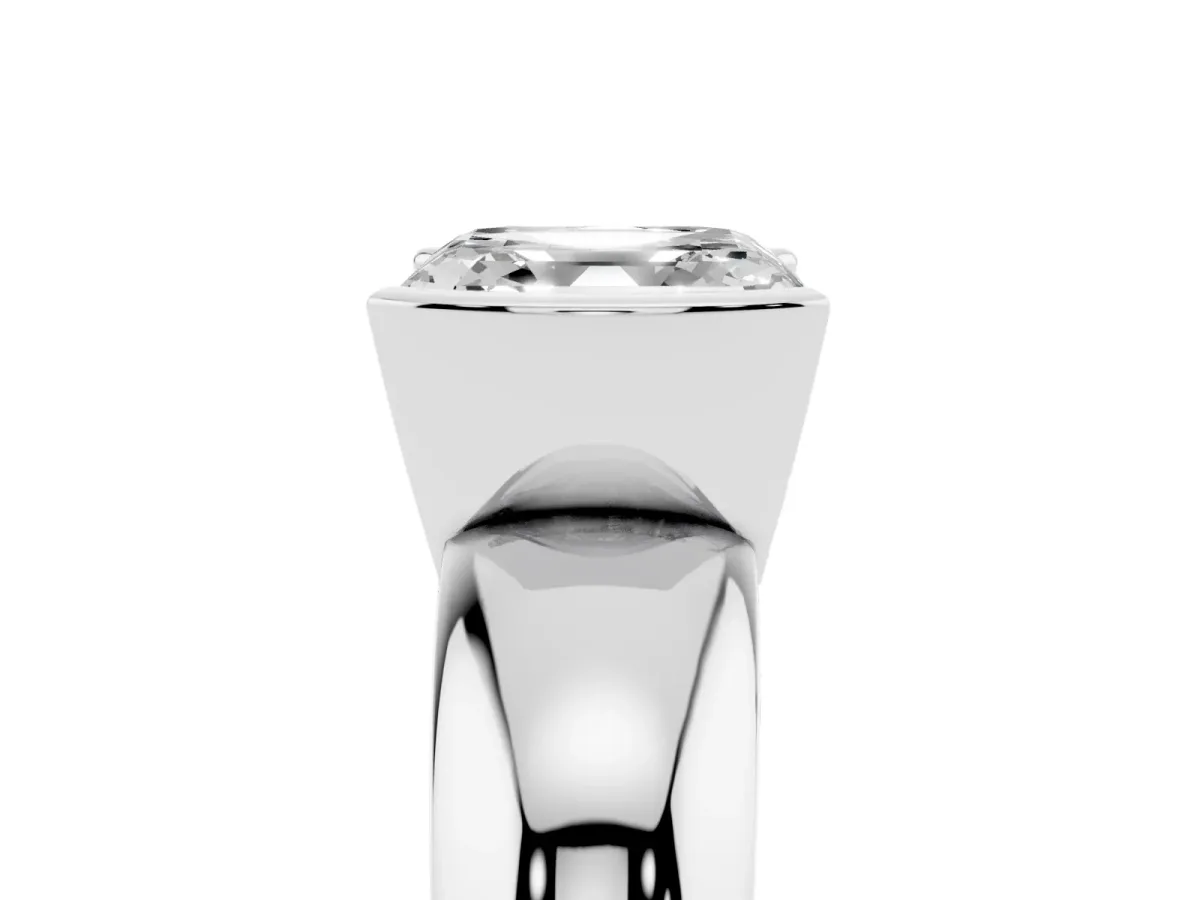 Asscher Cut Solitaire Tension Set Diamond Ring with Wide Band Platinum