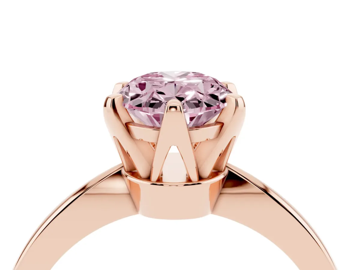 Fancy Pink Oval Cut Solitaire Engagement Ring with Six-Prong Setting and Tapered Band Rose gold