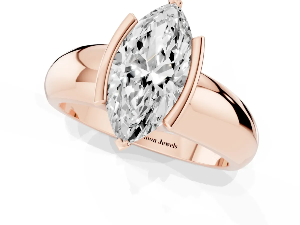 Marquise Cut Solitaire Tension Set Diamond Ring with Wide Band Rose gold