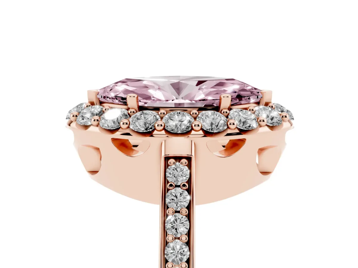 Fancy Pink Marquise Cut Diamond Floral Halo Ring with Pavé Band and Prong Setting Rose gold
