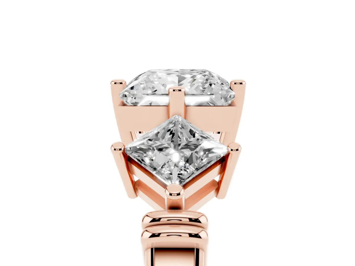 Three-Stone Princess Cut and Princess Cut Diamond Ring with Channel Band and Four-Prong Setting Rose gold