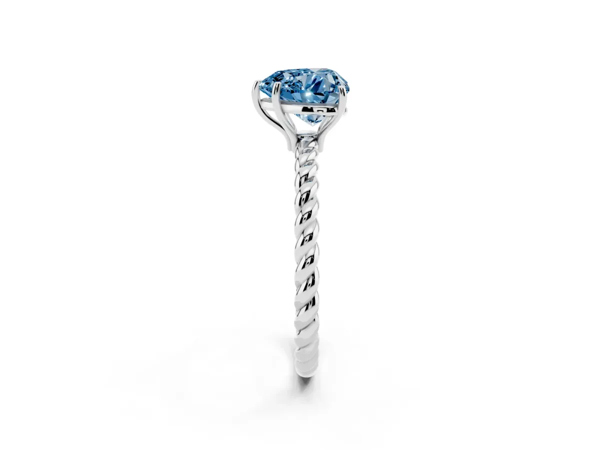 Fancy Blue Heart Cut Solitaire Twisted Band 4-Prong Ring Silver