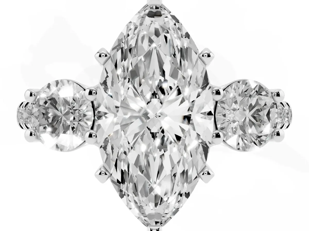 Three-Stone Marquise Cut Diamond Pavé Band with Four-Prong Setting Silver