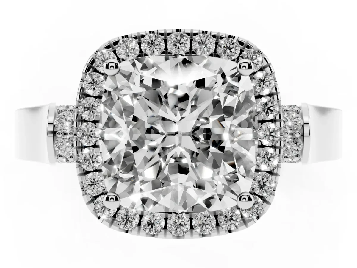Cushion Cut Halo Pave Split Shank Prong Setting Ring Silver