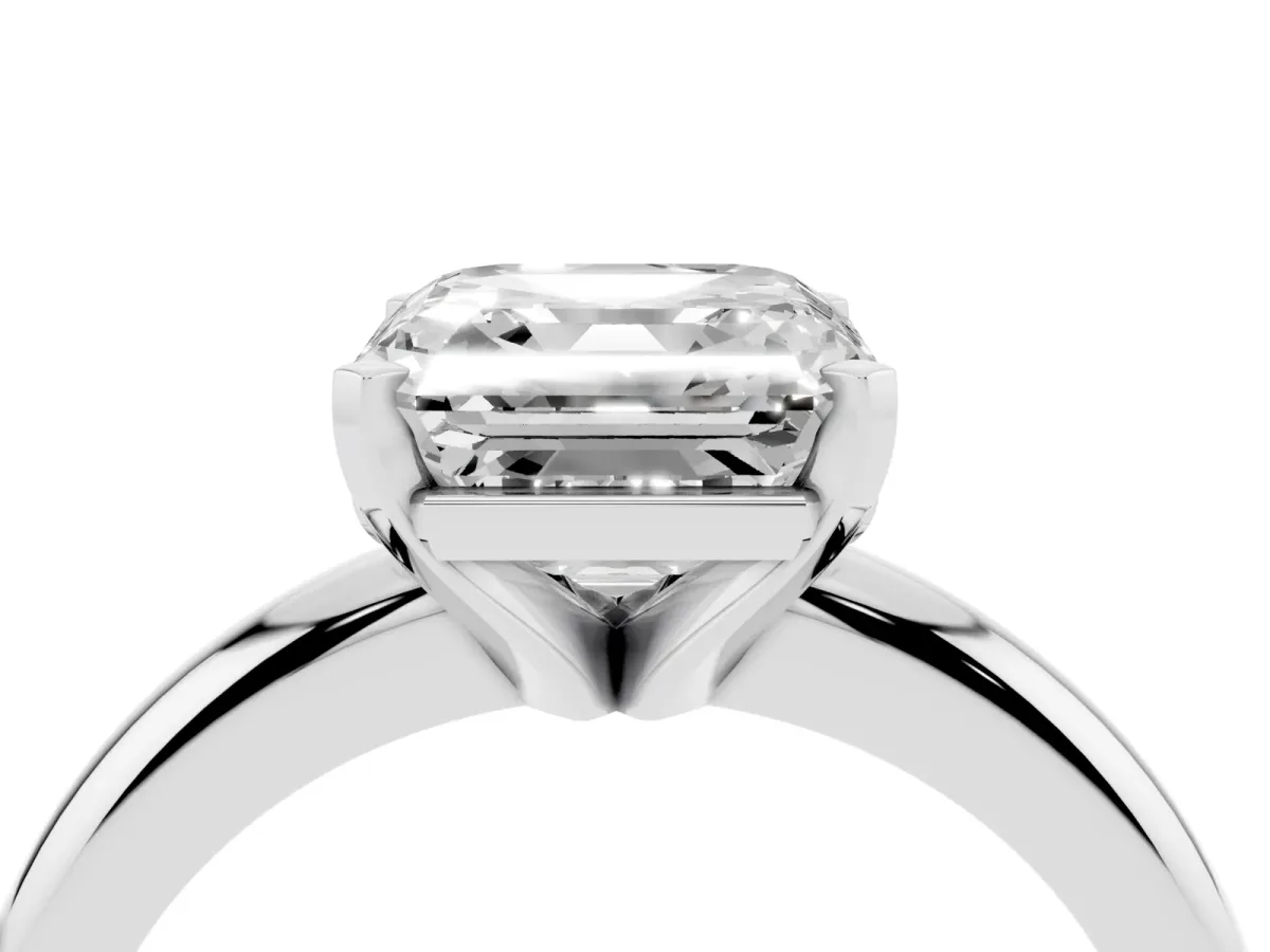 Asscher Cut Diamond Solitaire Engagement Ring with Round Band and Four-Prong Setting Silver