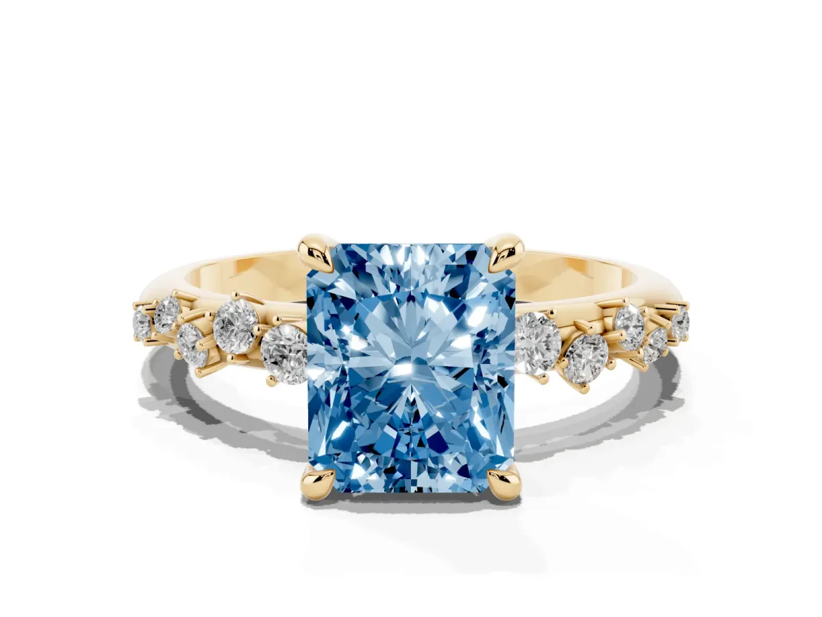 Fancy Blue Radiant Cut Cut Diamond Vine Band with Four-Prong Setting Yellow gold