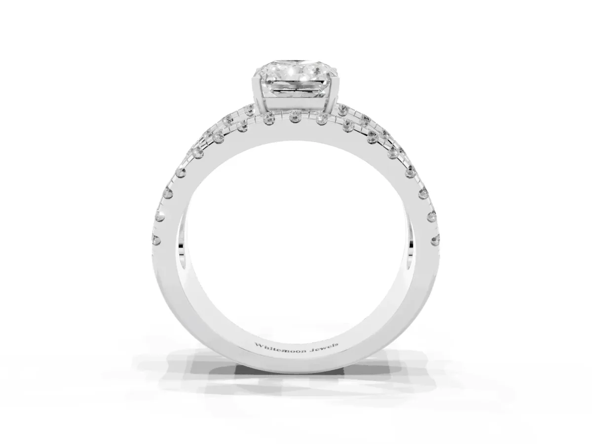 Radiant Cut Solitaire Split Shank Pave Diamond Ring Platinum