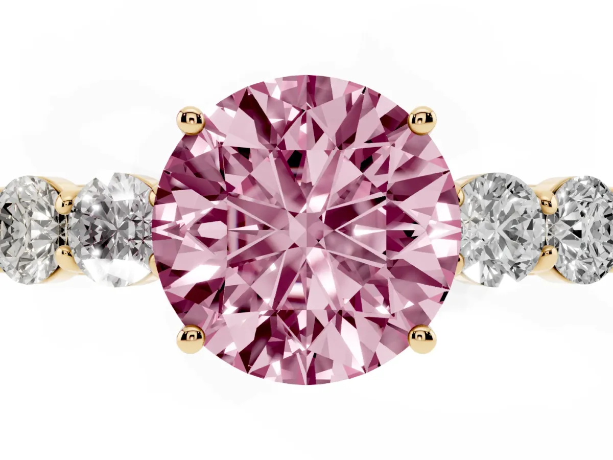 Fancy Pink Round Cut Cut Diamond Five-Stone Prong Set White Gold Ring Yellow gold
