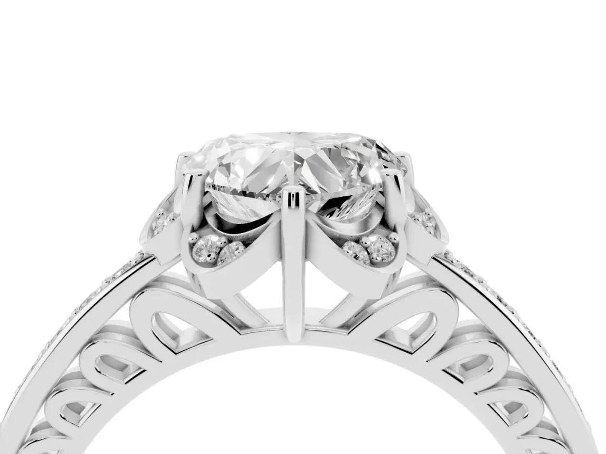 Heart Cut Cut Halo Diamond Ring with Channel Set Band and Four-Prong Setting White gold