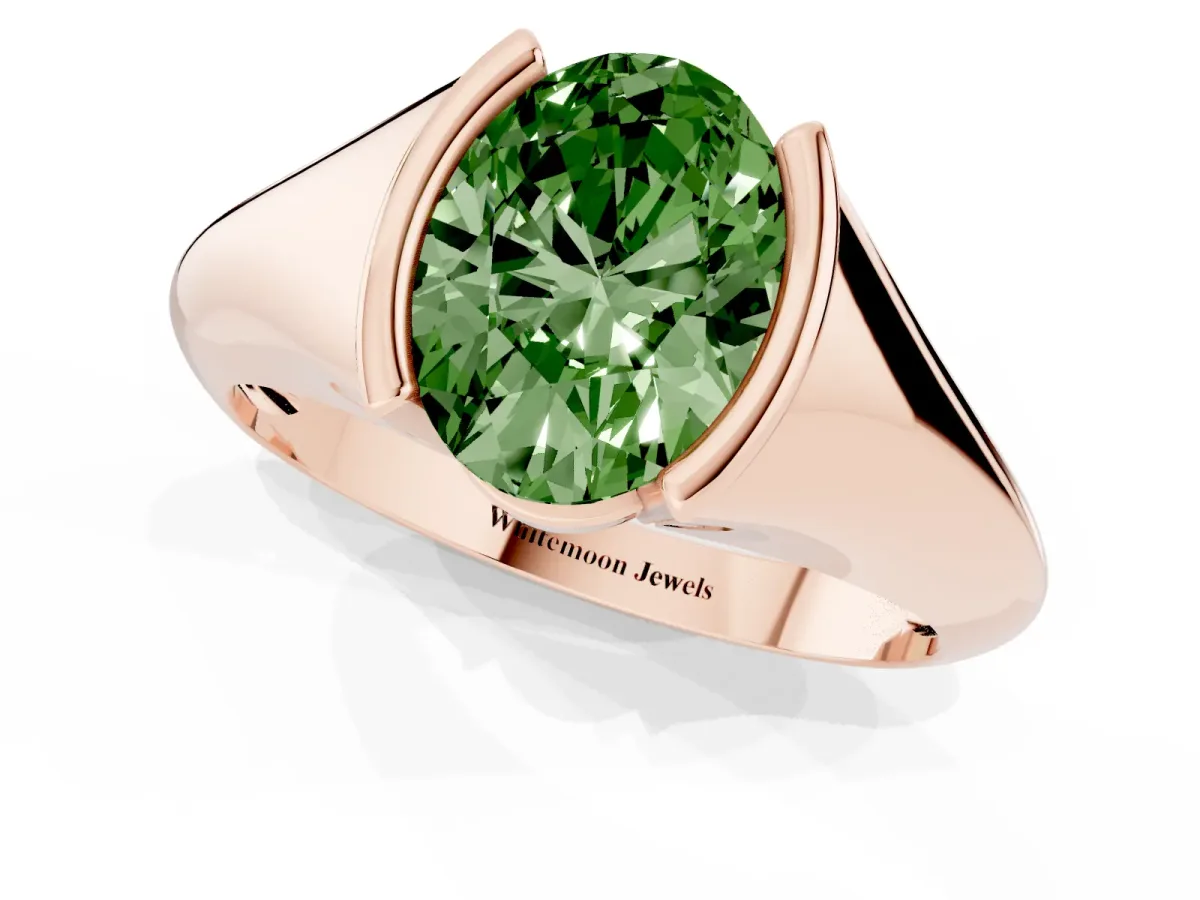 Fancy Green Oval Cut Solitaire Tension Set Diamond Ring Rose gold
