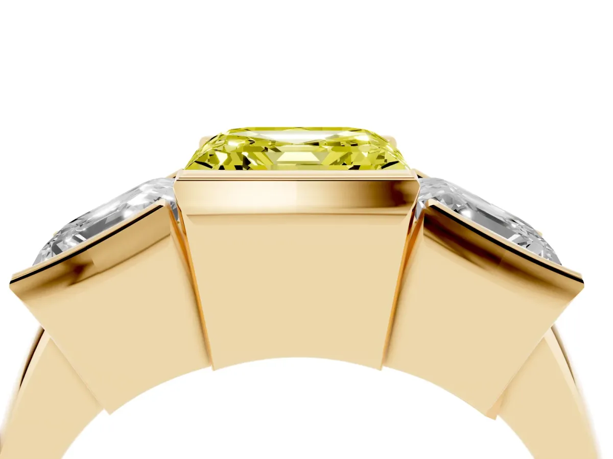Fancy Yellow Three Stone Asscher Cut Cut Channel Set Diamond Ring Yellow gold