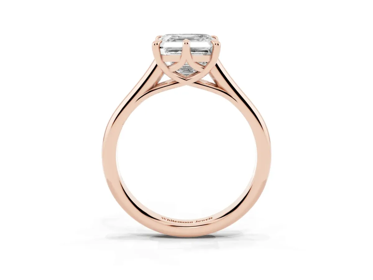 Asscher Cut Solitaire Engagement Ring with Six-Prong Setting and Classic Band Rose gold