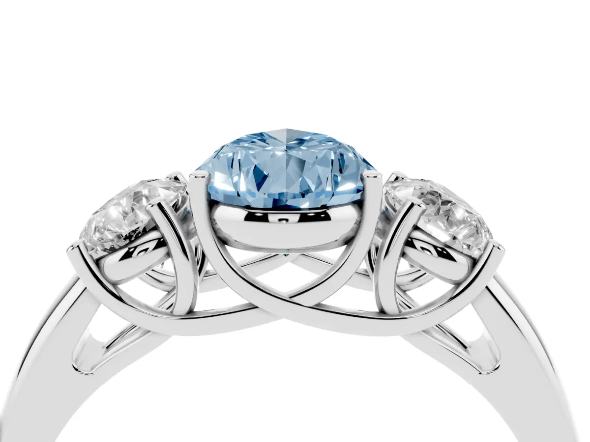 Fancy Blue Three-Stone Pear Cut Diamond Engagement Ring with Prong Setting Platinum