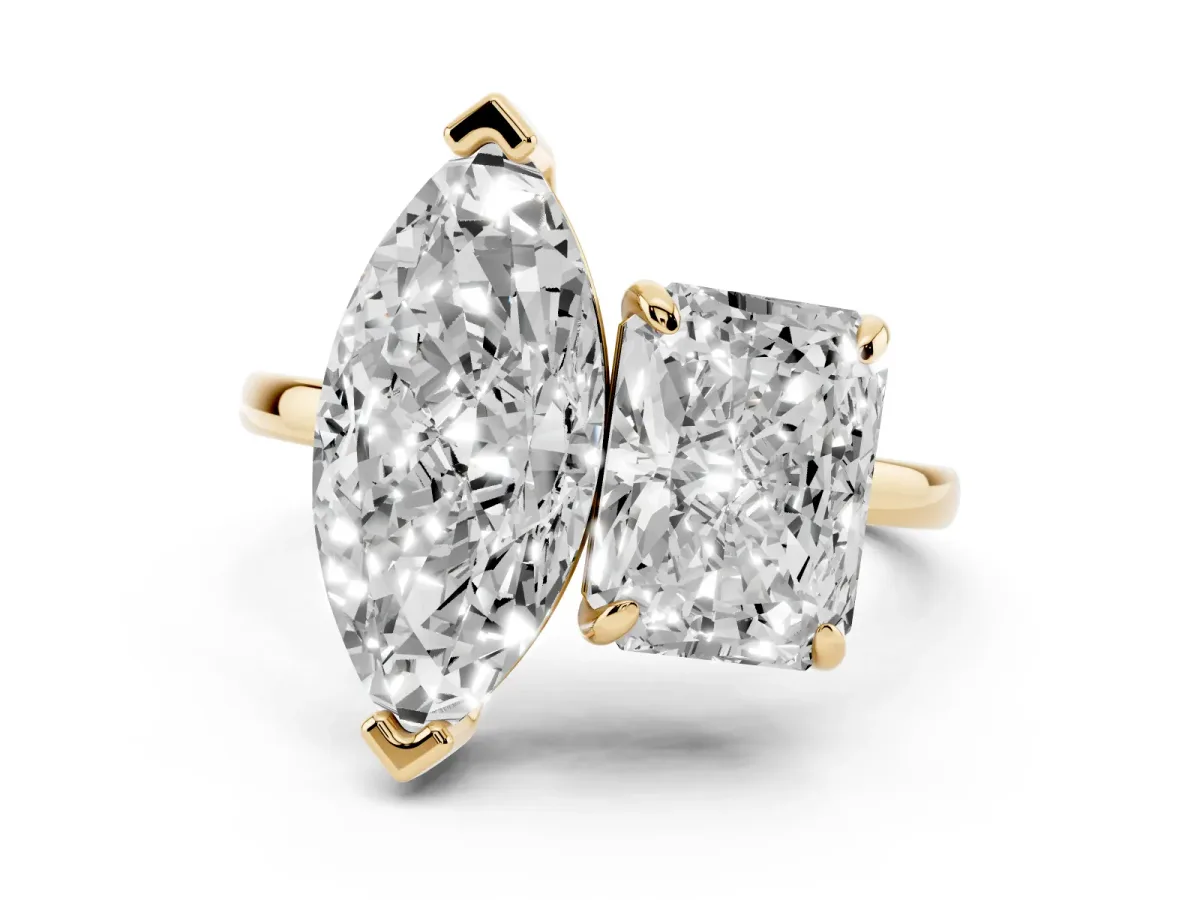 Radiant and Marquise Toi Moi Ring with Prong Setting and Plain Band Yellow gold