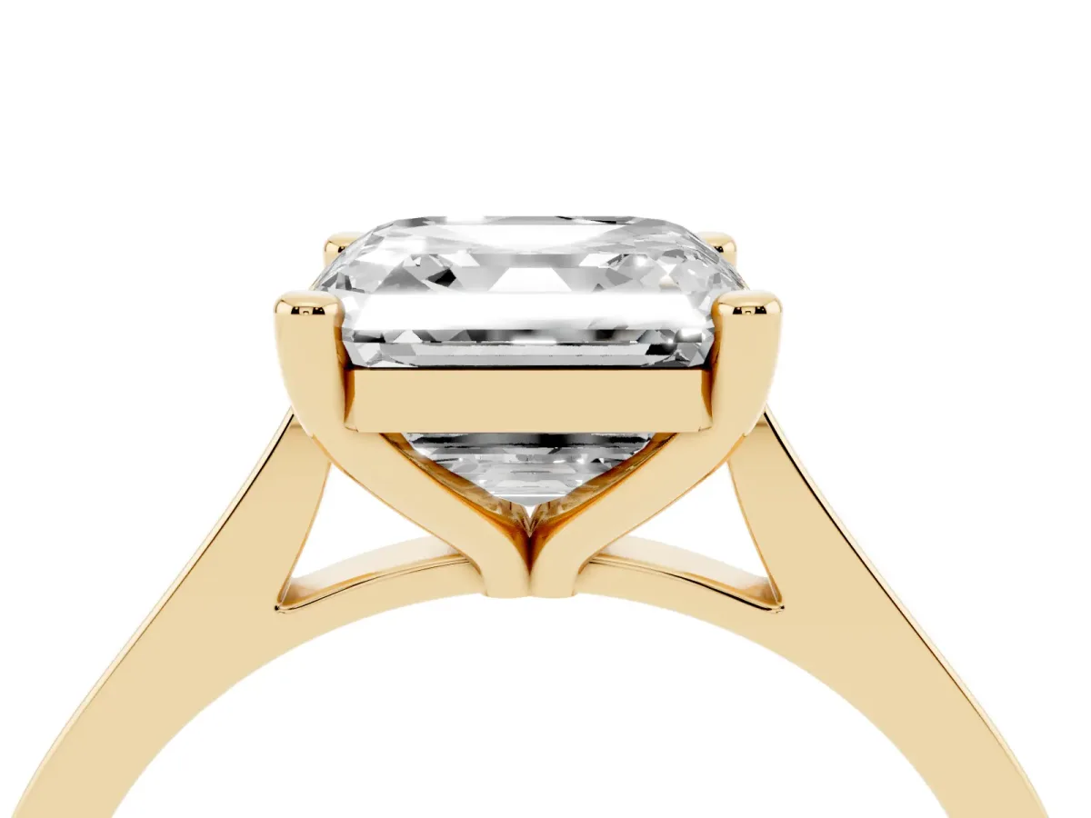 Asscher Cut Solitaire Diamond Ring with Four-Prong Setting and Tapered Band Yellow gold