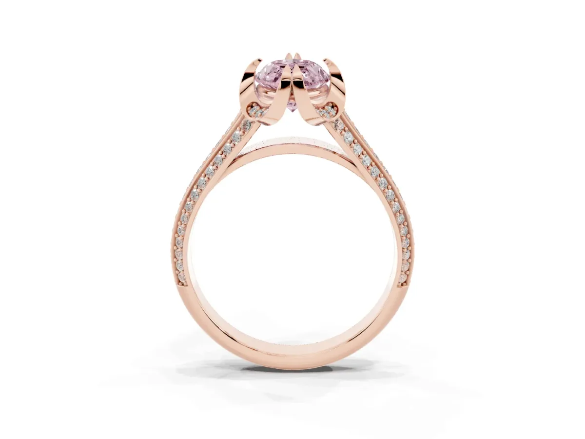 Fancy Pink Marquise Cut Solitaire Pave Split Shank Ring with Four-Prong Setting Rose gold
