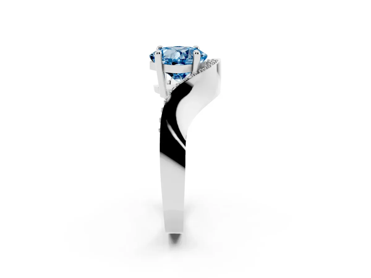 Fancy Blue Cushion Cut Solitaire Diamond Engagement Ring with Pave Band and Four-Prong Setting Platinum