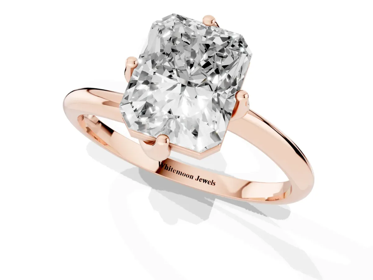 Radiant Cut Diamond Solitaire Engagement Ring with Four-Prong Setting and Classic Band Rose gold