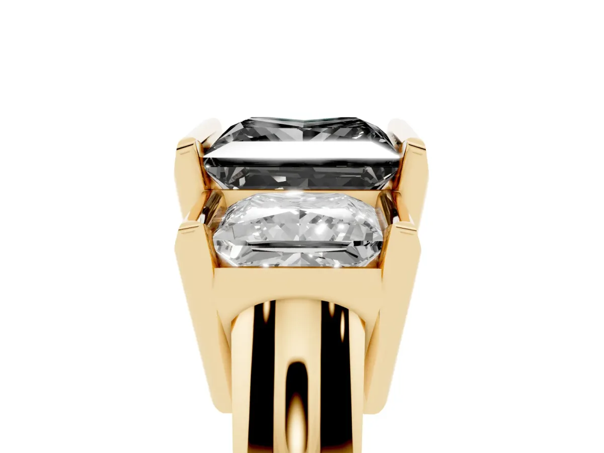 Fancy Black Three Stone Princess Cut Cut Channel Set Diamond Ring Yellow gold