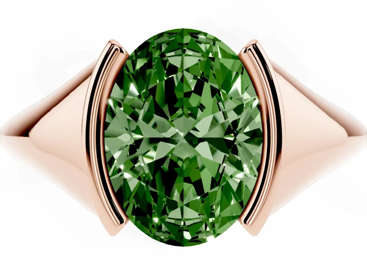Fancy Green Oval Cut Solitaire Tension Set Diamond Ring Rose gold