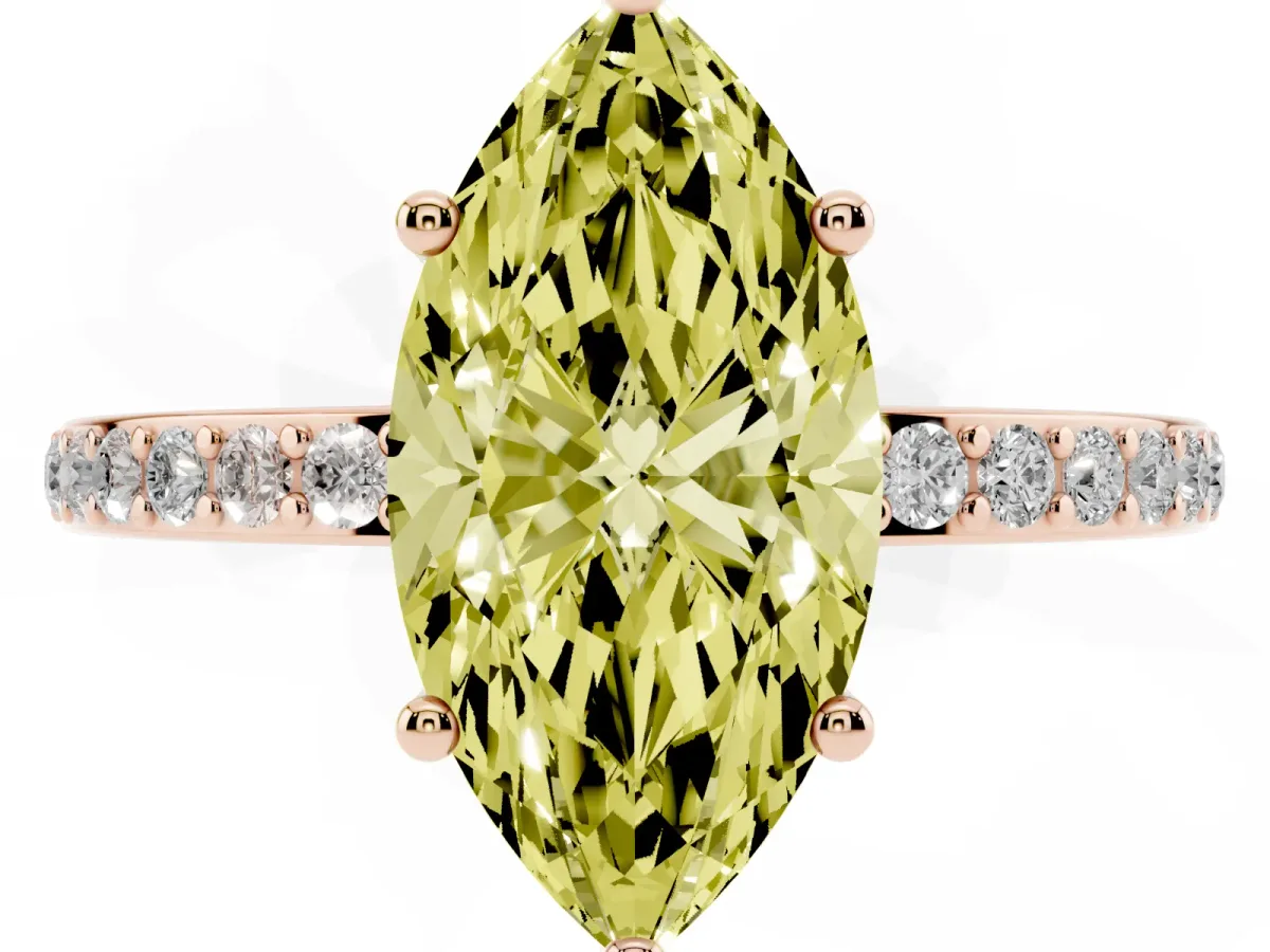 Fancy Yellow Marquise Cut Cut Diamond Pavé Band Ring with Four-Prong Setting Rose gold