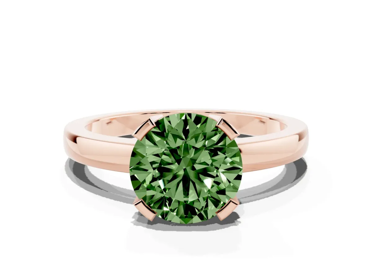 Fancy Green Round Cut Cut Solitaire Ring with Four-Prong Setting and Classic Band Rose gold