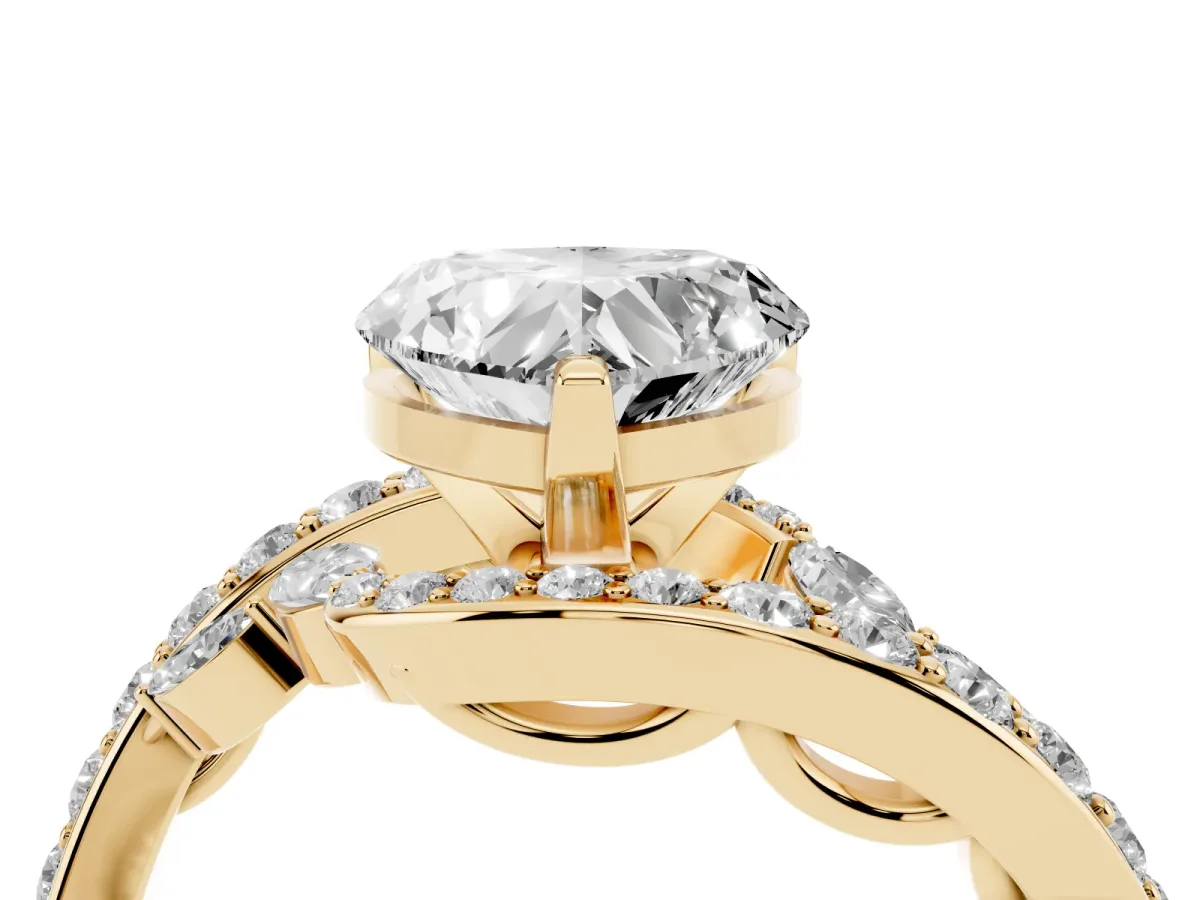 Heart Cut Solitaire with Pavé Twist Band and Four-Prong Setting Yellow gold