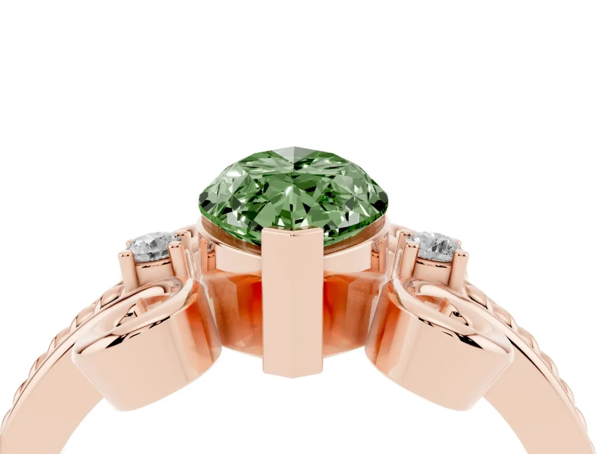 Fancy Green Marquise Cut Solitaire Twisted Band Scroll Prong Ring Rose gold