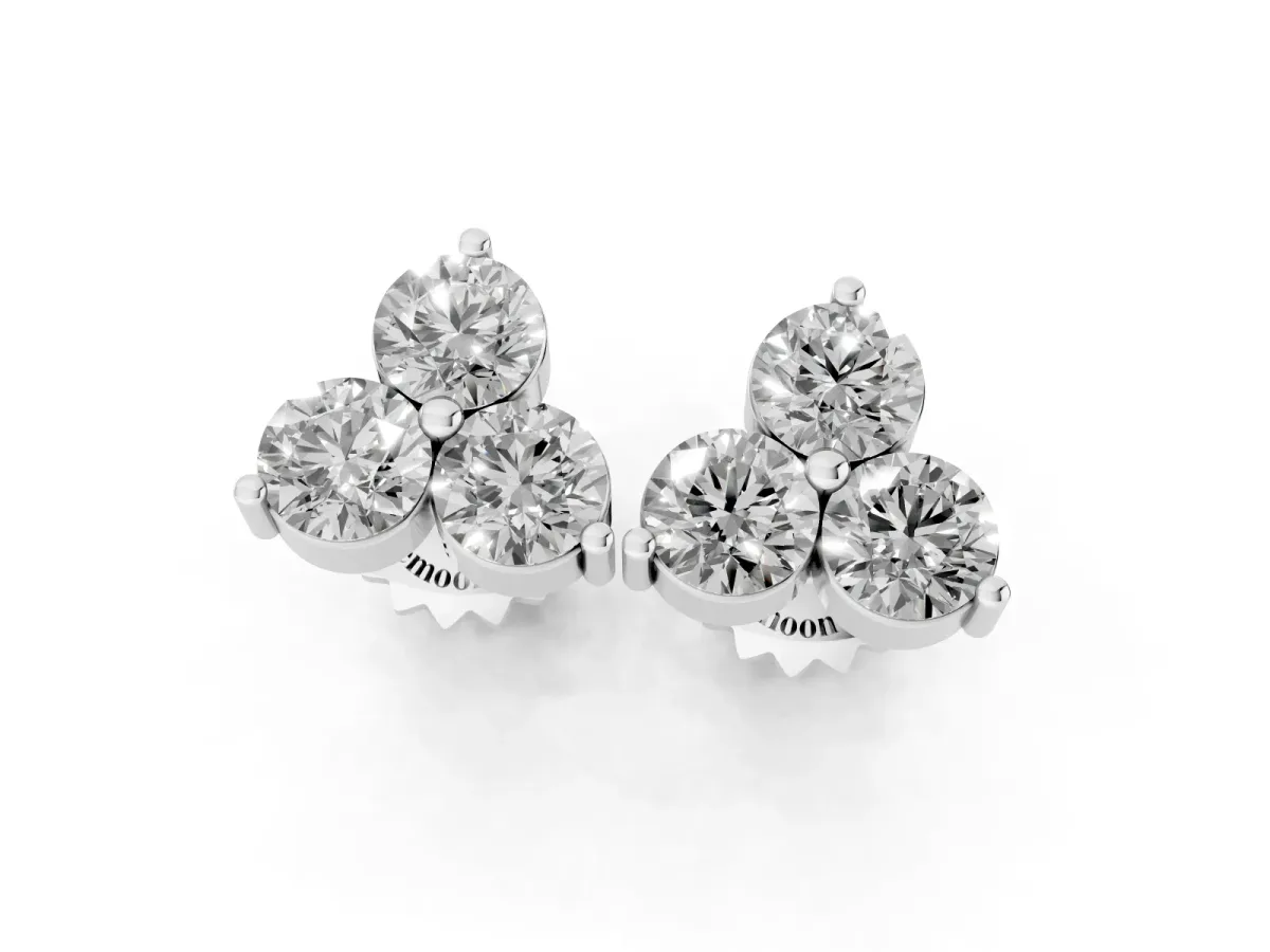 Triangular Cluster Round Diamond Stud Earrings with Prong Setting Silver